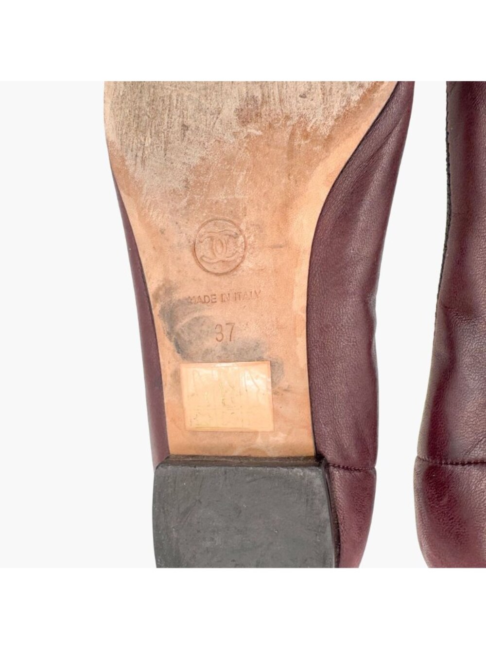 Chanel CC Ruffle Cap Toe Ballet Flats EU 37 US 6-6.5 Brown Burgundy Leather - Picture 13 of 15
